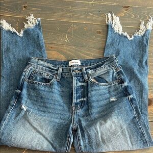 pistola Medium Blue Distressed Jeans with Frayed Hem